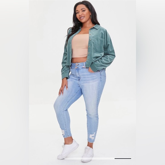 Forever21 Plus Size Corduroy High-Low Shirt, Olive Green. Size 0X - Picture 7 of 8